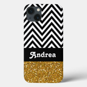 Glitter Dourado Cevron Preto Personalizado Impress