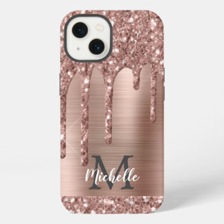 Glitter Dourado com Rosa de chip Monograma Metal r