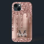 Glitter Dourado com Rosa de chip Monograma Metal r<br><div class="desc">O elegante, moderno, brilhante rosa dourado pingue o nome personalizado de metal cor-de-rosa e a capas de iphone monificada. Este design apresenta pinceladas cor-de-rosa-pincelada cor-de-rosa pincelada sobre fundo de metal escovado cor-de-rosa com modelo de texto personalizado monograma inicial e nome próprio. Um presente feminino perfeito para mulheres e raparigas que...</div>