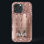 Glitter Dourado com Rosa de chip Monograma Metal r<br><div class="desc">O elegante, moderno, brilhante rosa dourado pingue o nome personalizado de metal cor-de-rosa e a capas de iphone monificada. Este design apresenta pinceladas cor-de-rosa-pincelada cor-de-rosa pincelada sobre fundo de metal escovado cor-de-rosa com modelo de texto personalizado monograma inicial e nome próprio. Um presente feminino perfeito para mulheres e raparigas que...</div>