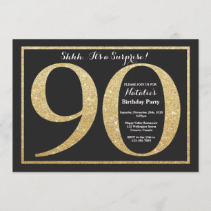 Glitter Dourado de Convite de Aniversário para 90 