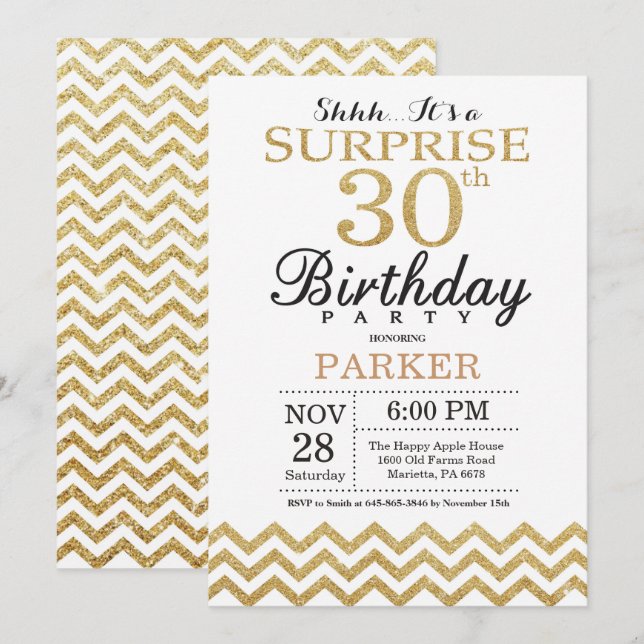 Glitter Dourado de Convite para aniversário de 30  (Frente/Verso)