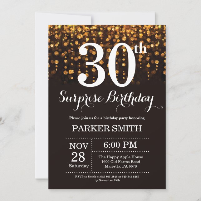 Glitter Dourado de Convite para aniversário de 30  (Frente)