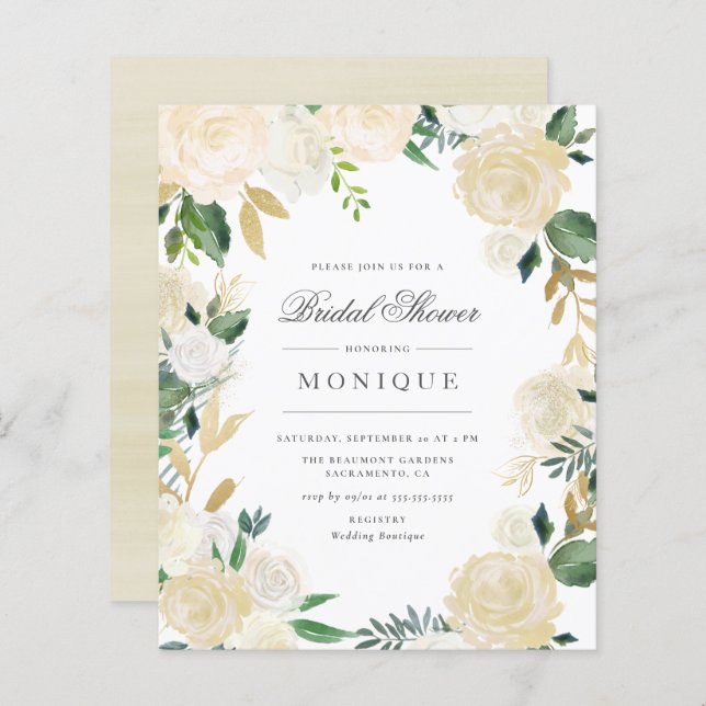 Glitter Dourado de orçamento e Chá de panela Flora (Frente/Verso)