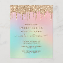 Glitter Dourado e Rainbow Sweet 16