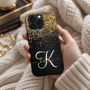 Glitter Dourado Personalizado Monograma Preto Bril