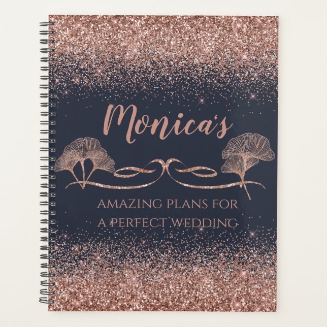 Glitter Dourado rosa deixa o Planejador de Casamen (Frente)