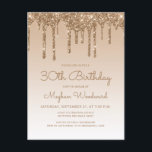 Glitter Drives Dourado Convite de festas aniversár<br><div class="desc">Este convite de aniversário de 30 anos de tendência apresenta uma borda brilhante de luz falsa dourada esparsa e fundo ombre. As palavras "aniversário de 30 anos" e o nome do convidado de honra aparecem no guião casual de escrita manual dourada, com o resto do texto personalizável na letra sans...</div>