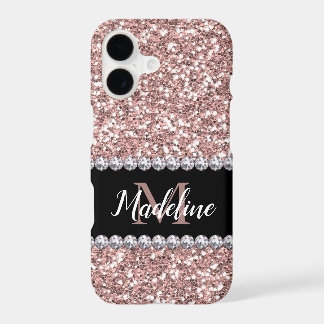 Glitter e Gems Douradas rosa com Nome e Monograma