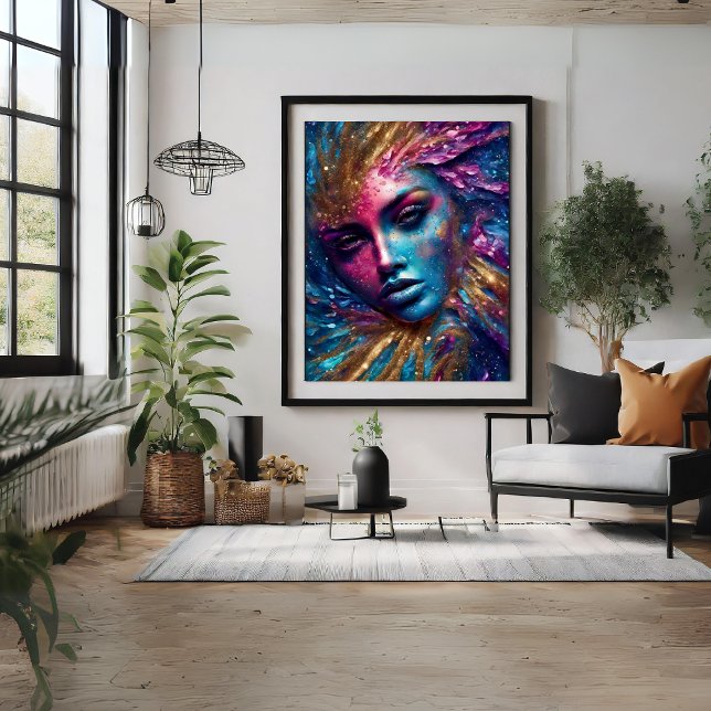 Glitter Girly Women Face Modern Art Poster (Glitter Woman Face Abstract Art Poster)