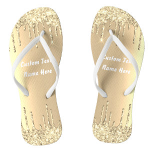 Glitter Glitter Dourado Nome de texto Chinelos de 