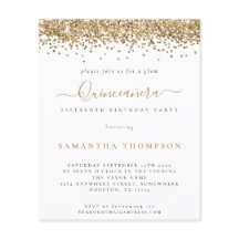 Glitter Glitter Dourado Quinceañera Convite