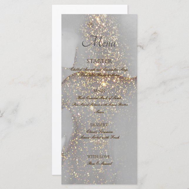 Glitter Gold Alcohol Ink Chic Flat Menu (Frente/Verso)