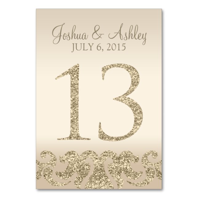 Glitter Look Wedding Table Number - Cartão 13 (Frente)