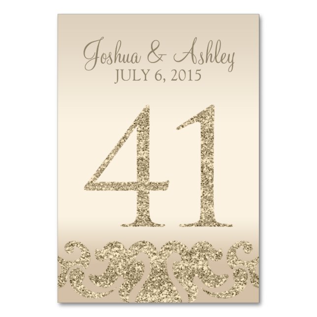 Glitter Look Wedding Table Number - Cartão de Mesa (Frente)