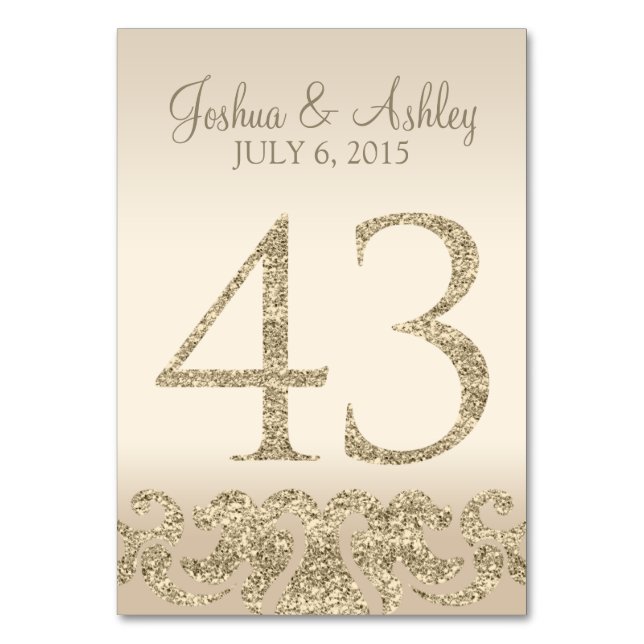 Glitter Look Wedding Table Number - Cartão de Mesa (Frente)