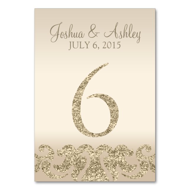 Glitter Look Wedding Table Number - Cartão de Mesa (Frente)