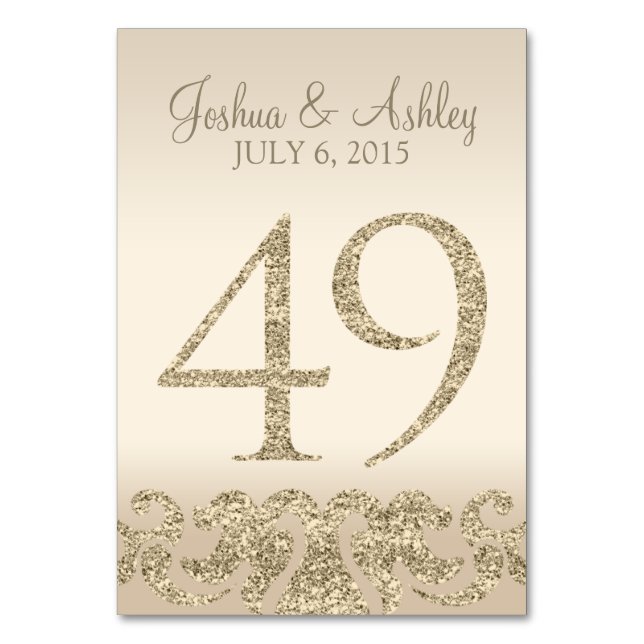 Glitter Look Wedding Table Number - Cartão de Mesa (Frente)