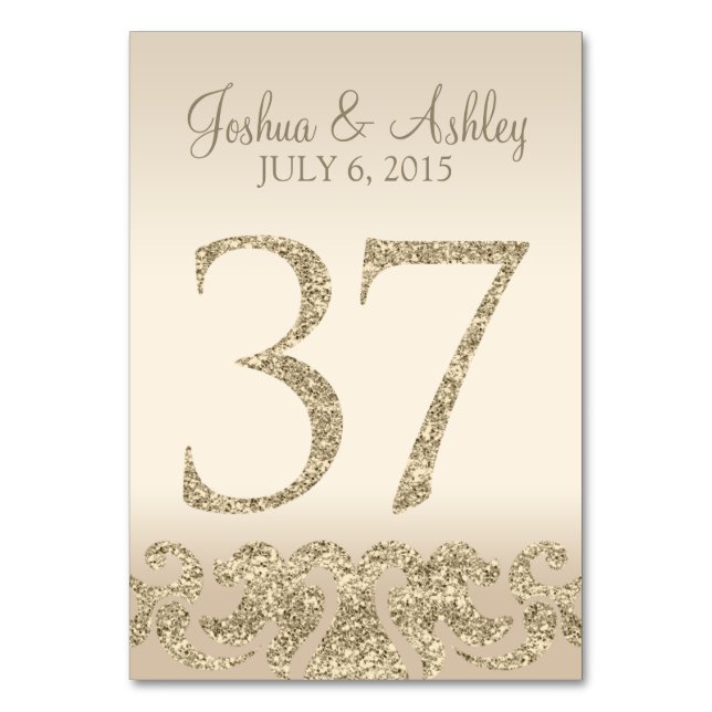 Glitter Look Wedding Table Number - Cartão de Mesa (Frente)