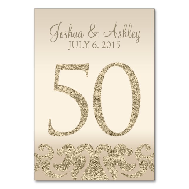 Glitter Look Wedding Table Number - Cartão de Mesa (Frente)