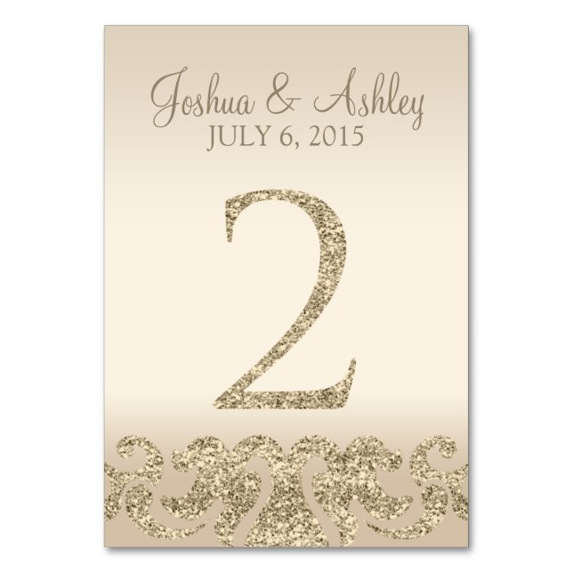 Glitter Look Wedding Table Number - Cartão de Mesa (Frente)