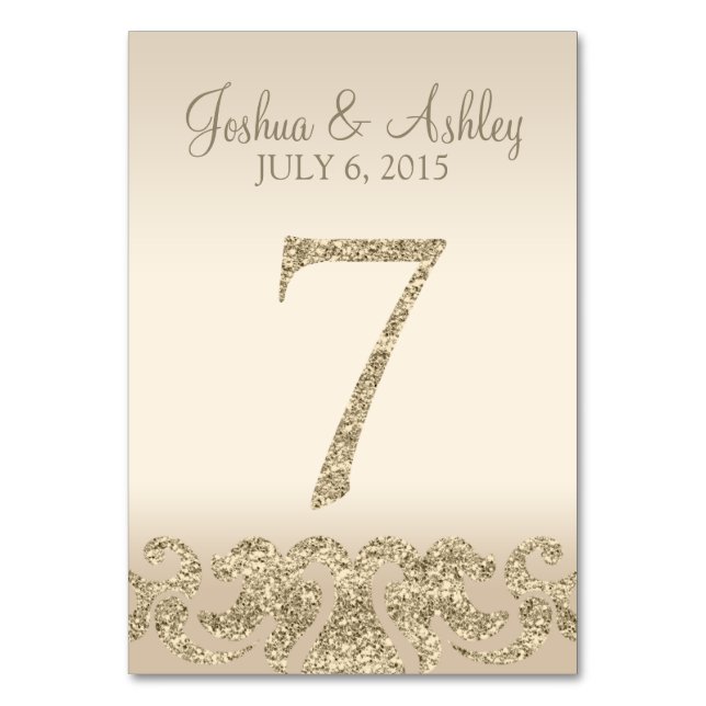 Glitter Look Wedding Table Number - Cartão de Mesa (Frente)