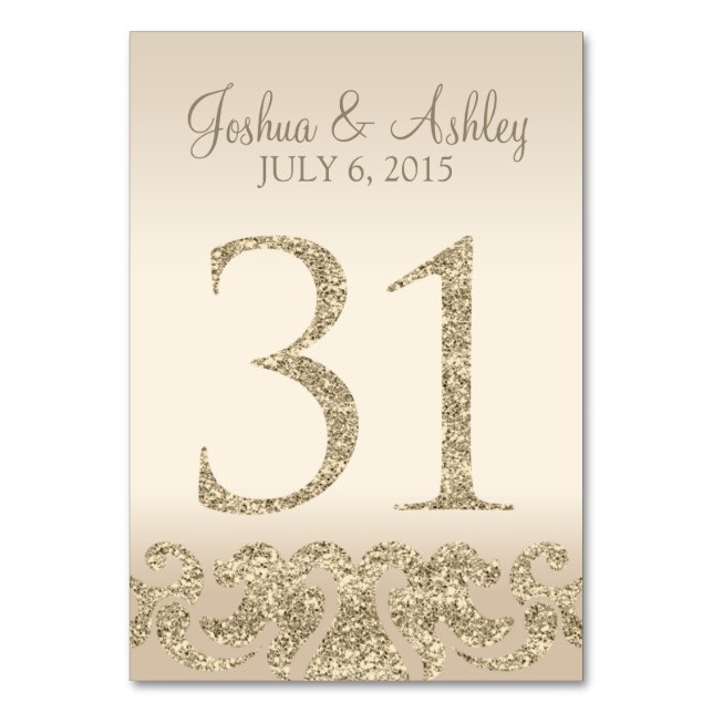 Glitter Look Wedding Table Number - Cartão de Mesa (Frente)