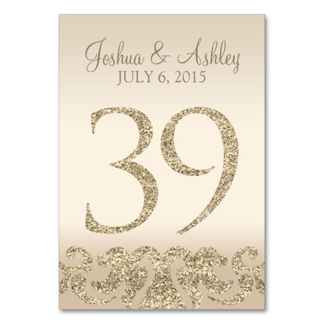 Glitter Look Wedding Table Number - Cartão de Mesa (Frente)