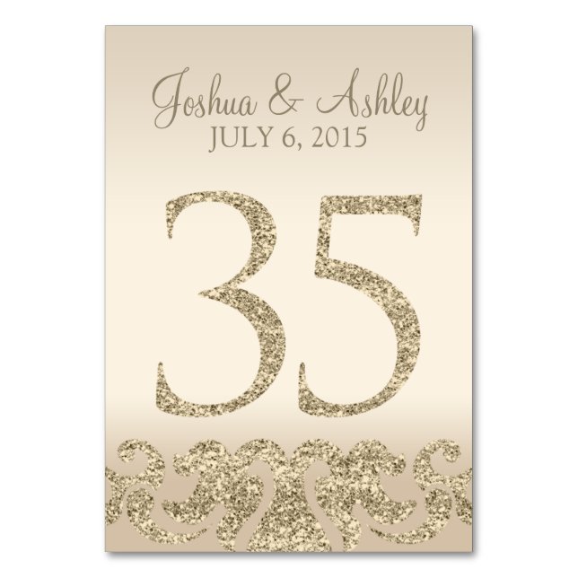 Glitter Look Wedding Table Number - Cartão de Mesa (Frente)
