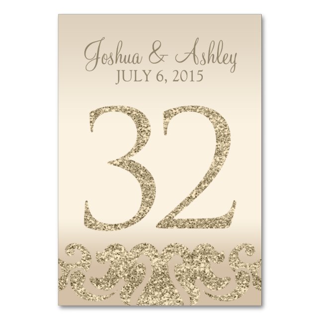 Glitter Look Wedding Table Number - Cartão de Mesa (Frente)