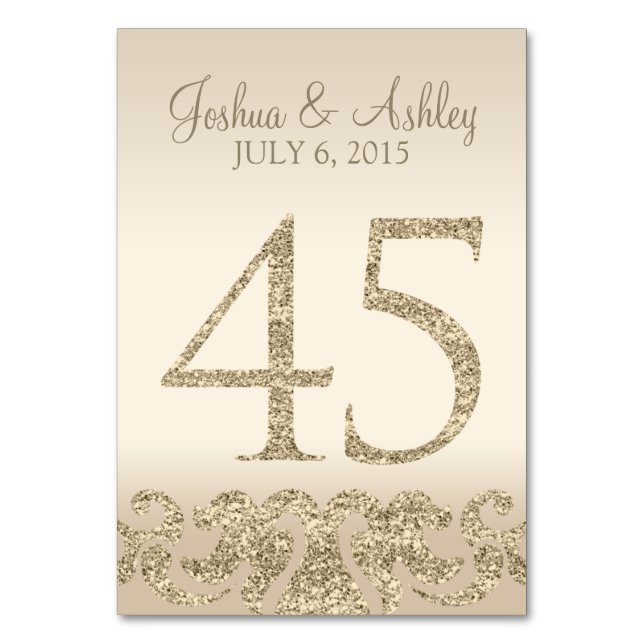 Glitter Look Wedding Table Number - Cartão de Mesa (Frente)