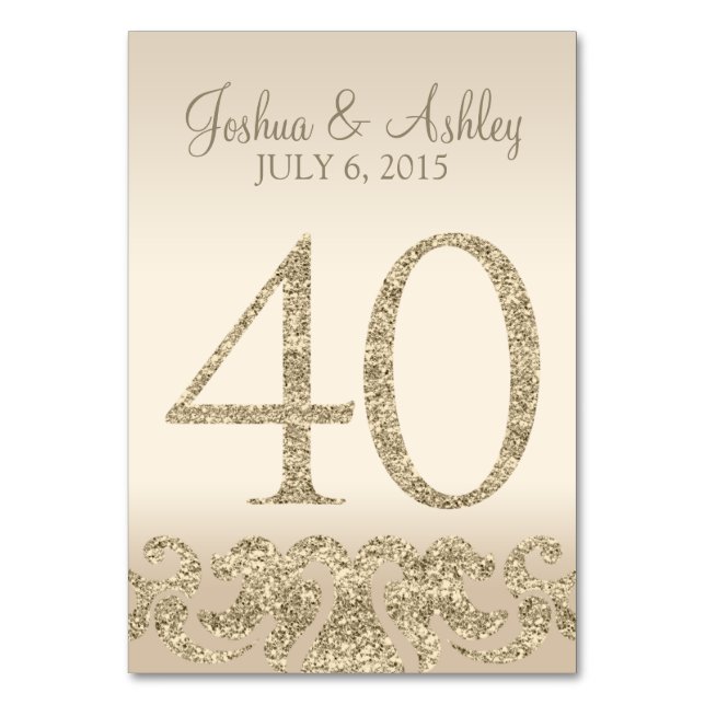 Glitter Look Wedding Table Number - Cartão de Mesa (Frente)