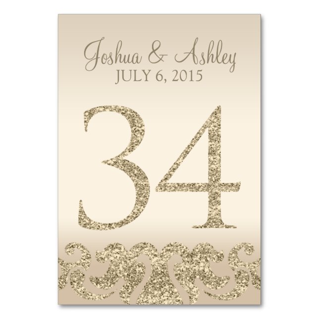 Glitter Look Wedding Table Number - Cartão de Mesa (Frente)