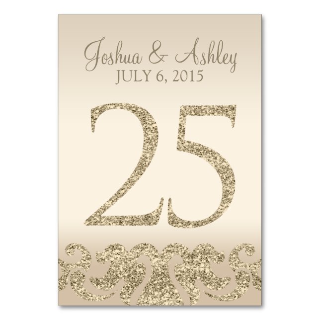 Glitter Look Wedding Table Number - Cartão de Mesa (Frente)