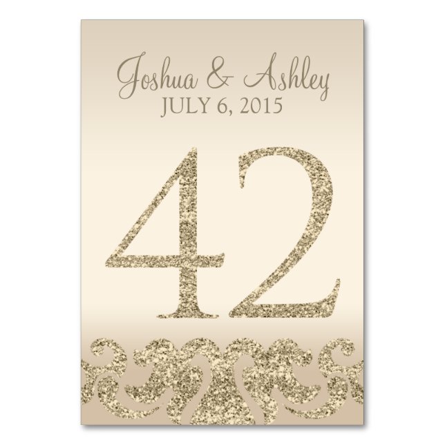 Glitter Look Wedding Table Number - Cartão de Mesa (Frente)