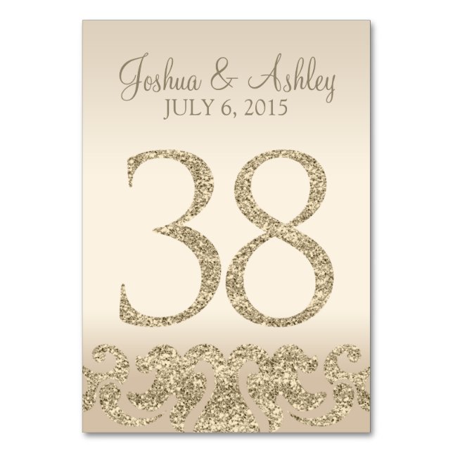 Glitter Look Wedding Table Number - Cartão de Mesa (Frente)