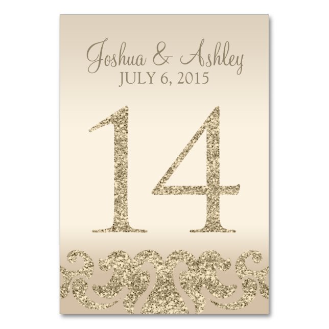 Glitter Look Wedding Table Number - Cartão de Mesa (Frente)