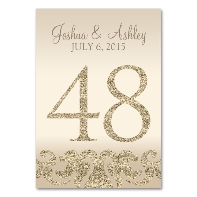 Glitter Look Wedding Table Number - Cartão de Mesa (Frente)