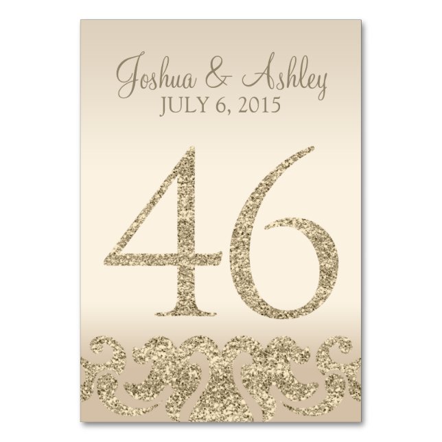 Glitter Look Wedding Table Number - Cartão de Mesa (Frente)