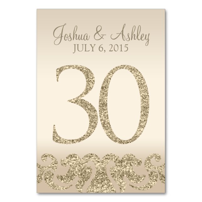 Glitter Look Wedding Table Number - Cartão de Mesa (Frente)