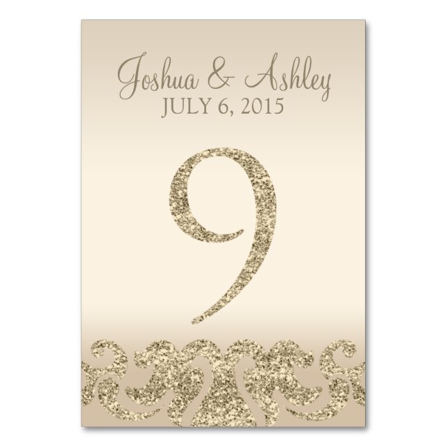 Glitter Look Wedding Table Number - Cartão de Mesa (Frente)