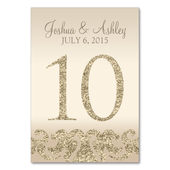 Glitter Look Wedding Table Number - Cartão de Mesa (Frente)