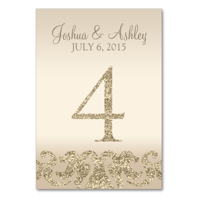 Glitter Look Wedding Table Number - Cartão de Mesa (Frente)