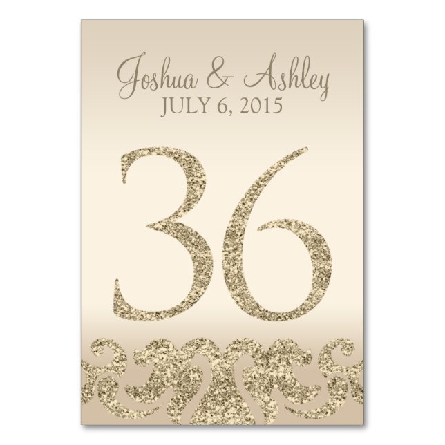 Glitter Look Wedding Table Number - Cartão de Mesa (Frente)