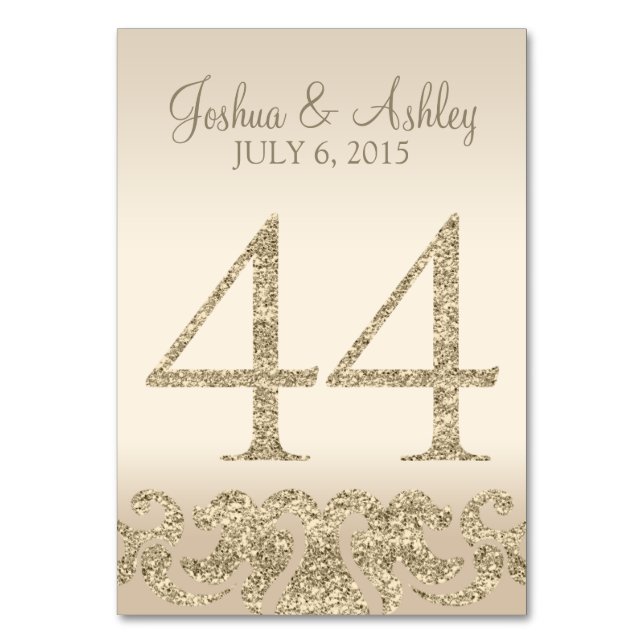 Glitter Look Wedding Table Number - Cartão de Mesa (Frente)