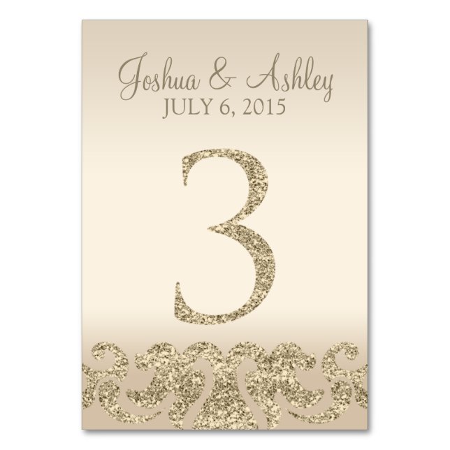 Glitter Look Wedding Table Number - Cartão de Mesa (Frente)