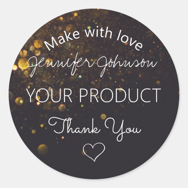 Glitter no adesivo redondo clássico preto (Frente)