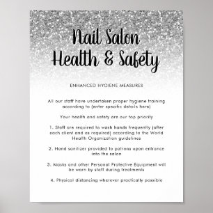 Glitter Poster de Prata do Nail Salon Health Safet