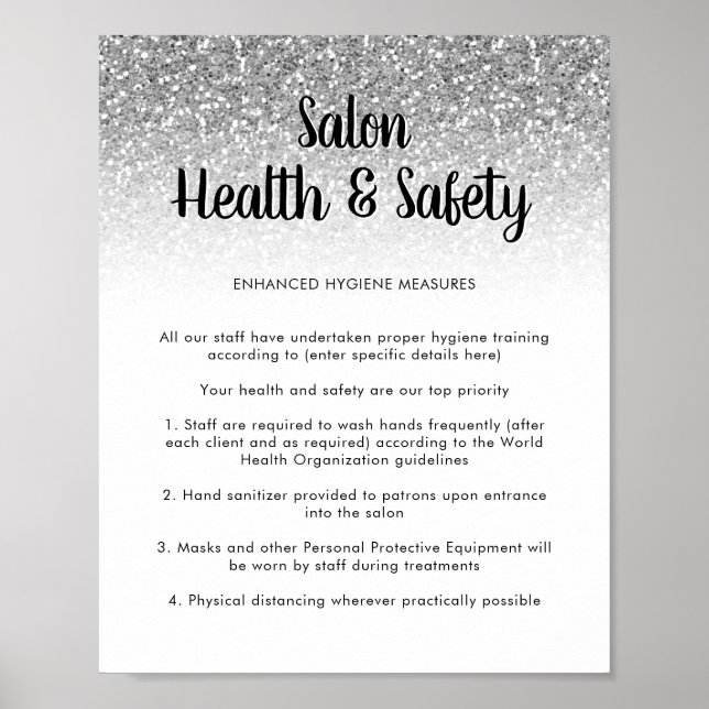 Glitter Poster de Silver do Salon Covid Health Saf (Frente)