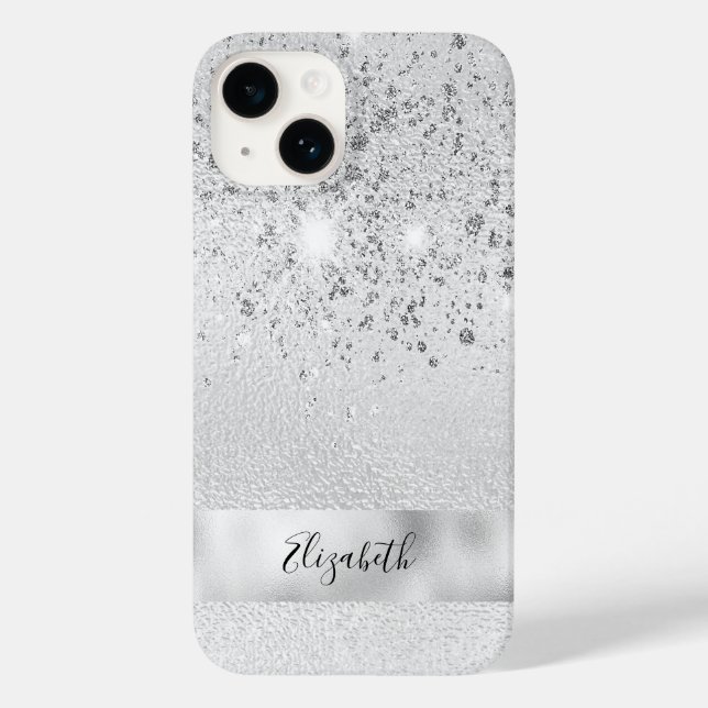 Glitter prata brilha nome script na moda (Verso)